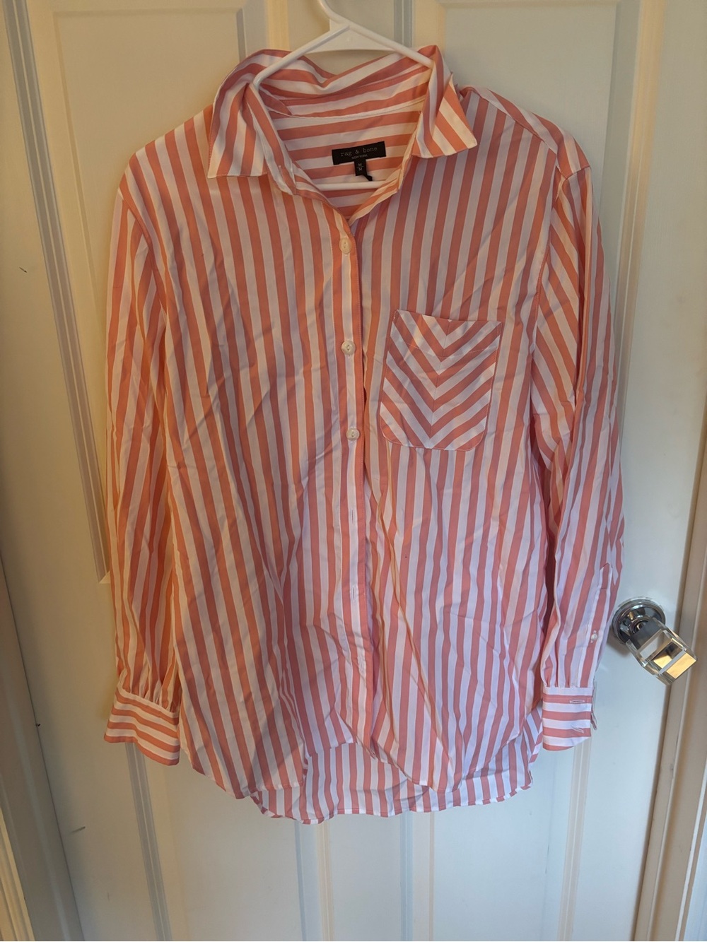 rag & bone Coral and White Striped Button-Down
